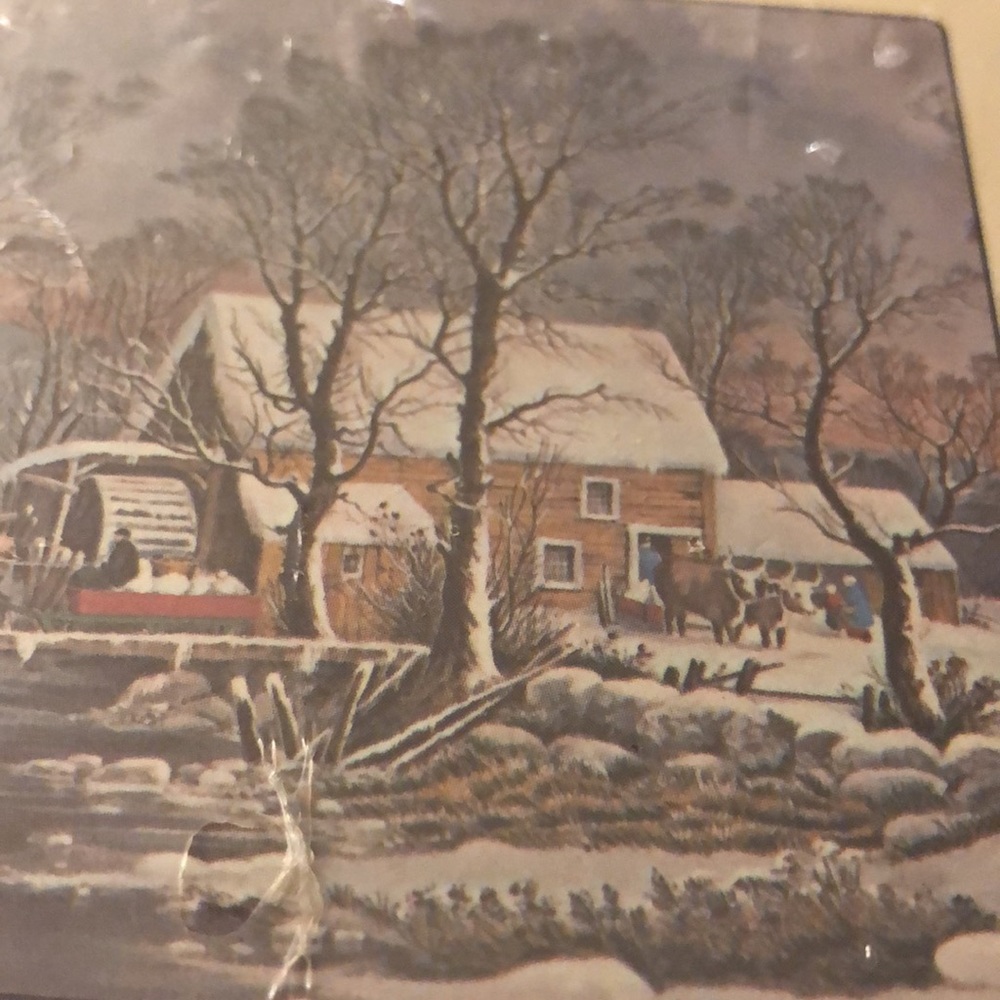 New Vintage Coasters Avon Currier & Ives Old Gristmill 6pcs cork back bar ware